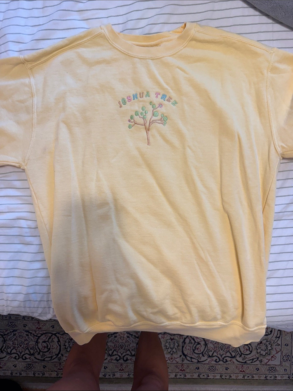Comfort Colors Pale Yellow Crewneck Sweatshirt with Joshua Tree Embroidery